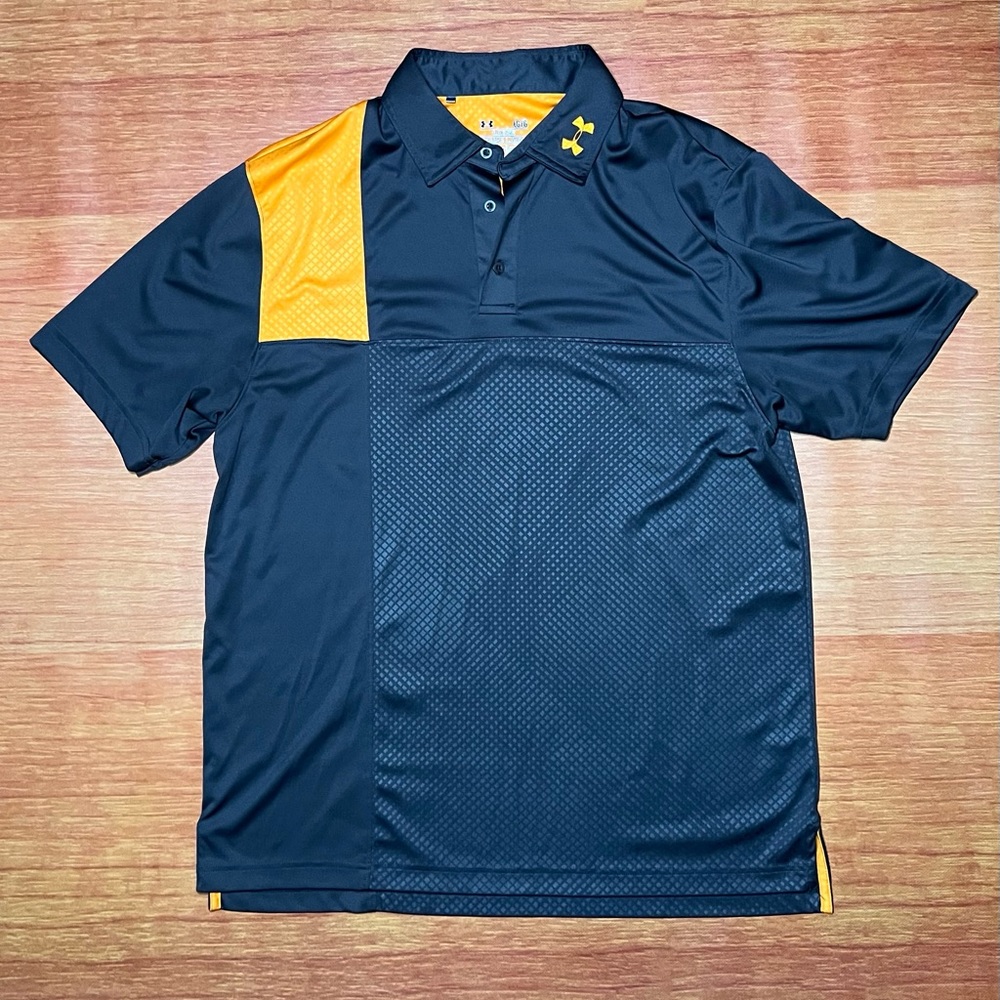 Mens Under Armour Large Loose Fit Polo Shirt Grey Orange